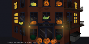 Pumpkin city scene – copyright The Other Player, Art by Beth Carson